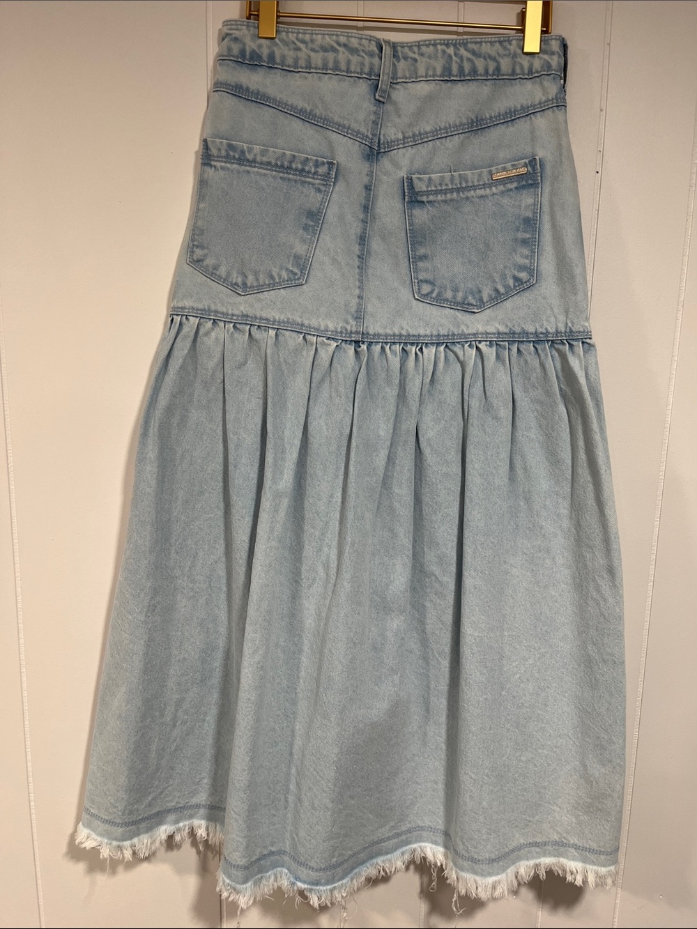 Light Wash Denim Tiered Midi Skirt with Frayed Hem Women’s  US 4 boho - Picture 4 of 12